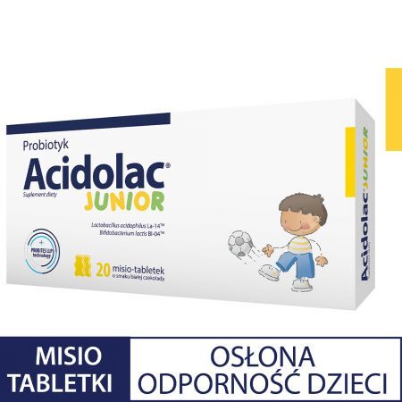 Acidolac Junior o smaku białej czekolady, 20 misio-tabletek
