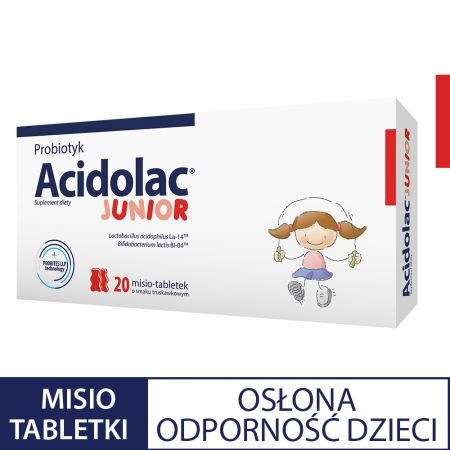 Acidolac Junior o smaku truskawkowym, 20 misio-tabletek