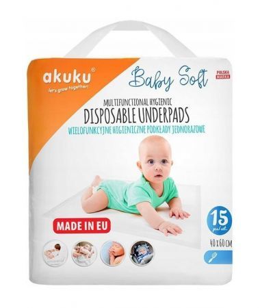 AKUKU Baby Soft Podkłady jednorazowe A0500 40 x 60 cm, 15 sztuk