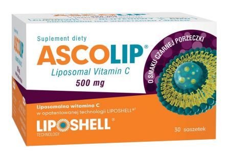 Ascolip Liposomalna witamina C 500 mg o smaku czarnej porzeczki, 30 saszetek (data ważności: 30.10.2022)