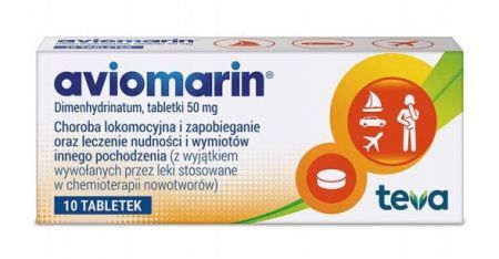 Aviomarin lek stosowany w chorobie lokomocyjnej, 10 tabletek