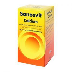 Calcium Sanosvit syrop o smaku bananowym zmniejsza odczyny alergiczne, 150 ml