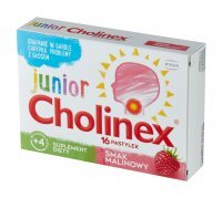 Cholinex Junior Malinowy, 16 pastylek do ssania na ból gardła
