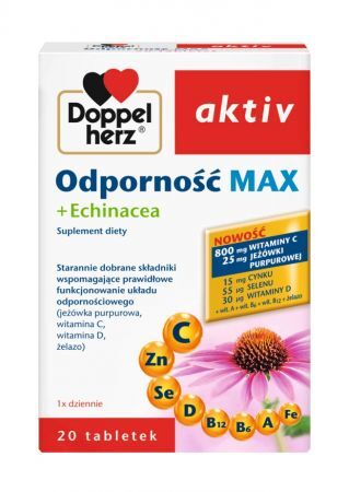 Doppelherz Aktiv Odporność Max + Echinacea, 20 tabletek (data ważności: 31.10.2023)