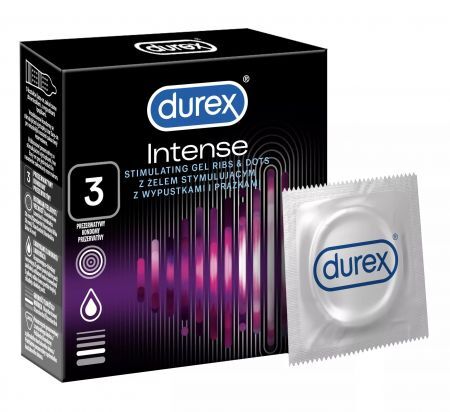Durex Intense Prezerwatywy z żelem, wypustkami i prążkami, 3 sztuki