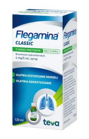 Flegamina Classic o smaku miętowym bez cukru 4 mg/5 ml syrop, 120 ml