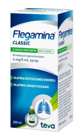 Flegamina Classic o smaku miętowym bez cukru 4 mg/5 ml syrop, 200 ml
