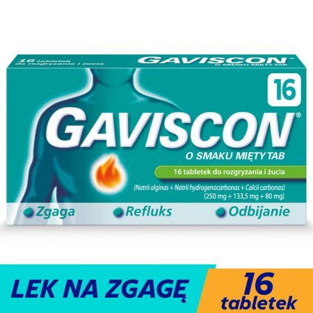 GAVISCON 16 tabletek do rozgryzania i żucia o smaku miętowym