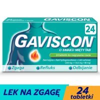 Gaviscon o smaku mięty, 24 tabletki rozgryzania i żucia o smaku miętowym (data ważności: 30.11.2022)