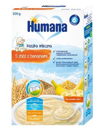 Humana Kaszka mleczna 5 zbóż z bananami, 200 g