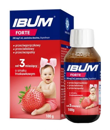 IBUM Forte zawiesina 200 mg/ 5 ml lek przeciwgorączkowy o smaku truskawkowym, 100 g
