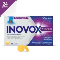 INOVOX Express miodowo-cytrynowy łagodzenie bólu gardła, 24 pastylki (data ważności: 31.10.2022)
