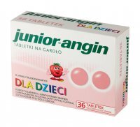 Junior-angin na gardło dla dzieci o smaku truskawkowym, 36 tabletek