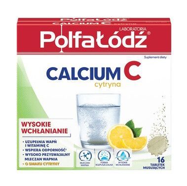 Laboratoria Polfa Łódź Calcium C o smaku cytrynowym, 16 tabletek musujących