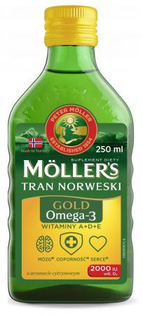 Mollers Tran Norweski Gold o aromacie cytrynowym, 250 ml