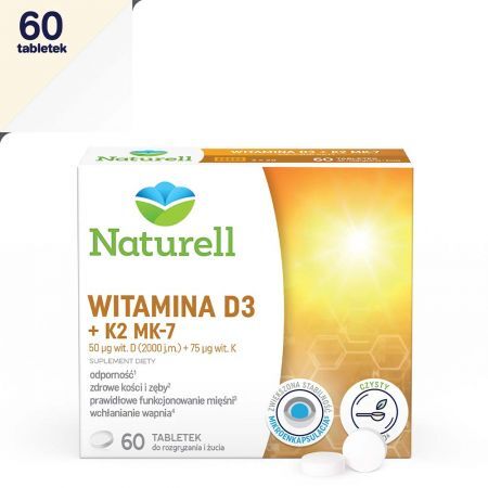 Naturell Witamina D3 + K2 MK-7, 60 tabletek do żucia