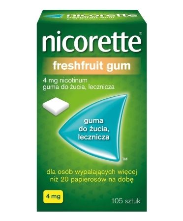 Nicorette FreshFruit Gum 4 mg Guma nikotynowa, lecznicza, 105 sztuk
