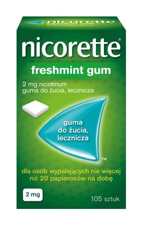 Nicorette Freshmint Gum 2 mg Guma nikotynowa, 105 sztuk