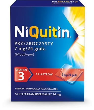 NiQuitin 7 mg/ 24h, 3 Stopień, Plastry antynikotynowe na rzucanie palenia, 7 plastrów