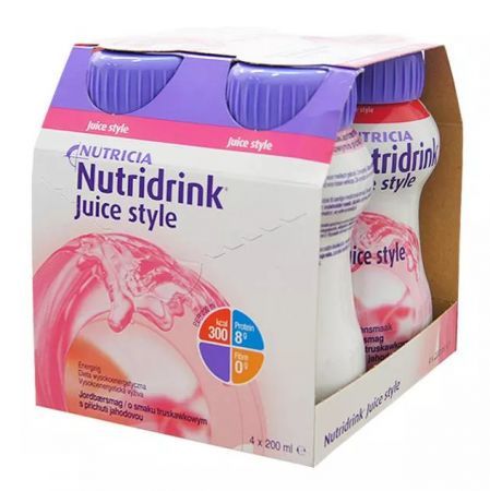 Nutridrink Juice Style o smaku truskawkowym, płyn 4 x 200 ml