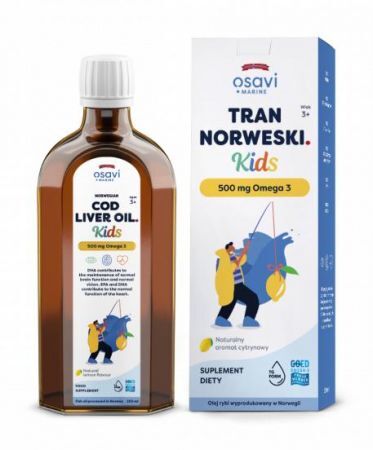 Osavi Marine Tran Norweski Kids 500 mg Omega 3 Aromat cytrynowy, 250 ml