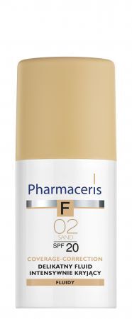 Pharmaceris F, Coverage-Correction, delikatny fluid intensywnie kryjący o długotrwałym efekcie SPF 20, Sand 02, 30 ml
