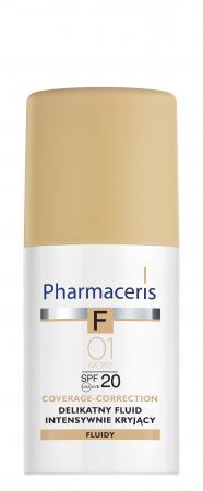 Pharmaceris F, Coverage-Correction, delikatny fluid intensywnie kryjący SPF 20, Ivory 01, 30 ml