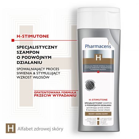 Pharmaceris H, H-Stimutone, specjalistyczny szampon o podwójnym działaniu spowalniający proces siwienia i stymulujący wzrost włosów, 250 ml