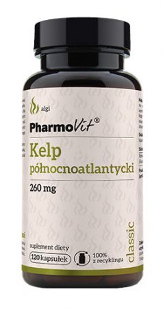 PharmoVit Classic Kelp północnoatlantycki 260 mg, 120 kapsułek (data ważności: 20.02.2024)