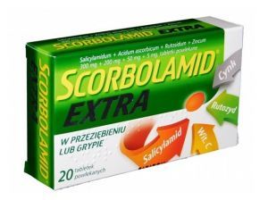 Scorbolamid Extra leczenie objawów przeziębienia i grypy, 20 tabletek