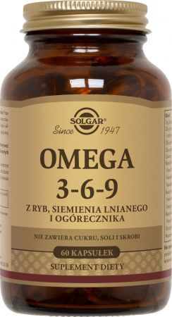 SOLGAR Omega 3-6-9 z ryb, siemienia lnianego i ogórecznika, 60 kapsułek