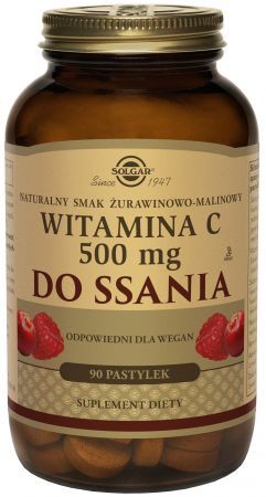 SOLGAR Witamina C 500 mg do ssania smak żurawinowo - malinowy, 90 pastylek