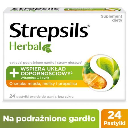 Strepsils Herbal o smaku miodu, melisy i propolisu, 24 pastylki do ssania