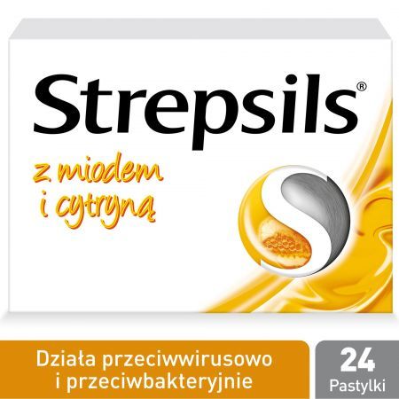 Strepsils z miodem i cytryną na ból gardła, 24 tabletki