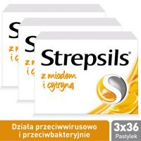 Strepsils z miodem i cytryną na ból gardła, 36 tabletek