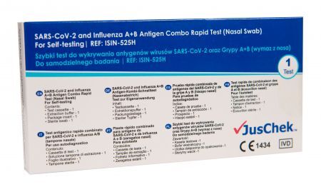 Szybki Test Antygenowy na SARS-CoV-2 COVID-19 + Grypa A/B, 1 sztuka /JusChek/