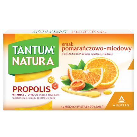 Tantum Natura Propolis o smaku pomarańczowo-miodowym, 15 pastylek do ssania