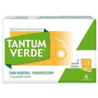 Tantum Verde lek na stan zapalny gardła o smaku  miodowo-pomarańczowym, 30 pastylek do ssana