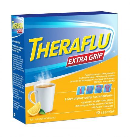Theraflu ExtraGrip lek na objawy przeziębienia i grypy, 10 saszetek