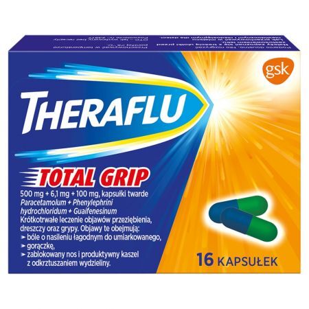 Theraflu Total Grip leczenie objawów grypy, 16 kapsułek