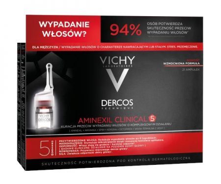 VICHY Dercos Aminexil Clinical 5 Kuracja przeciw wypadaniu włosów dla mężczyzn, 21 ampułek